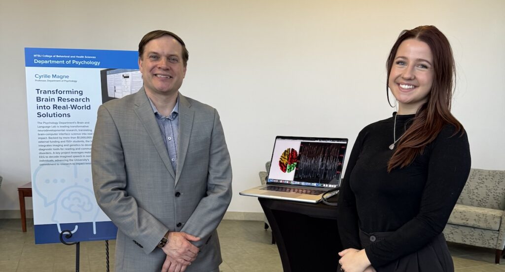 Pictured here is Cyrille Magne and Madison Ramsby. Madison is a graduate student in our M.A. program in Applied Research and Methodology