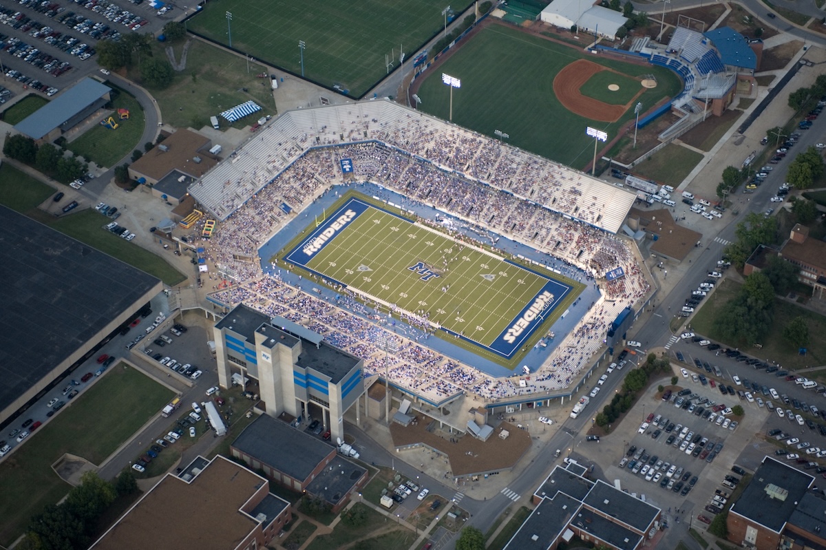 An aerial view of MTSU's Johnny "Red" Floyd Stadium